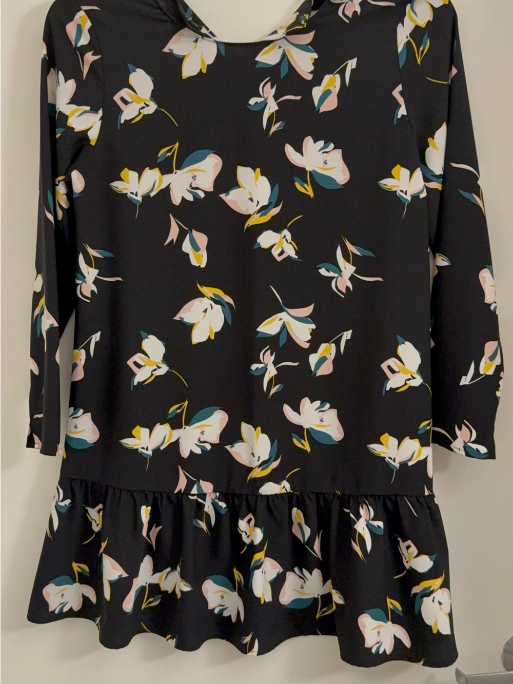 Halogen Black Floral Shift Top with Teal, Pink and Yellow Blooms